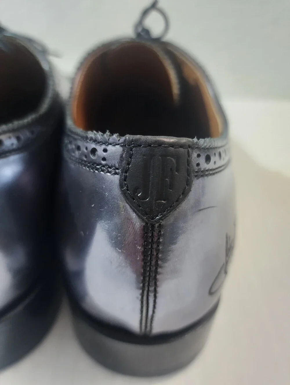 John Fluevog Brandenburg Metallic Black Leather Dress Brogue Oxford Shoes 11